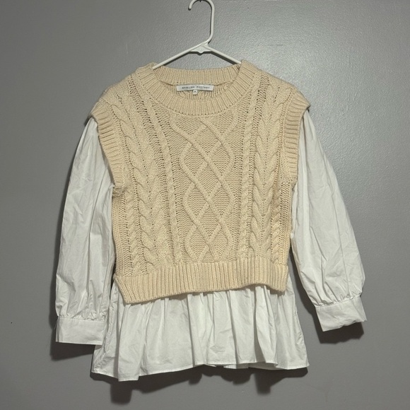 English Factory Mixed Media Cable Detail Sweater in Cream and White - Small - Picture 4 of 10